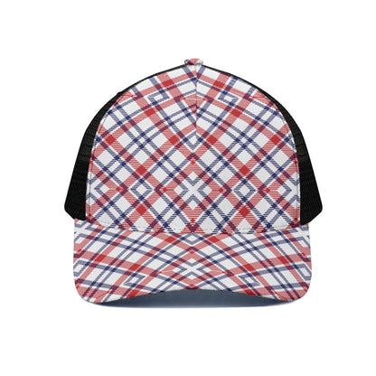 American Plaid Pattern Print Black Mesh Trucker Cap