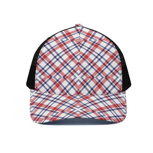 American Plaid Pattern Print Black Mesh Trucker Cap