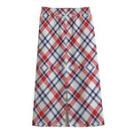 American Plaid Pattern Print Cotton Front Slit Maxi Skirt