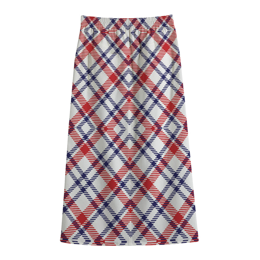 American Plaid Pattern Print Cotton Front Slit Maxi Skirt