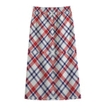 American Plaid Pattern Print Cotton Front Slit Maxi Skirt