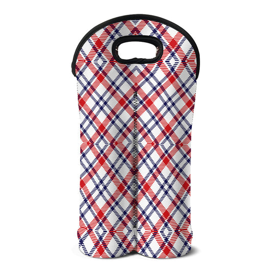 American Plaid Pattern Print Double Neoprene Wine Tote