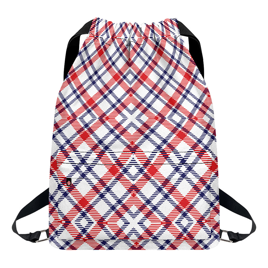 American Plaid Pattern Print Drawstring Backpack