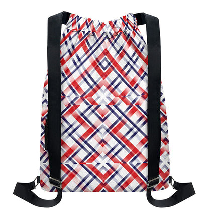 American Plaid Pattern Print Drawstring Backpack