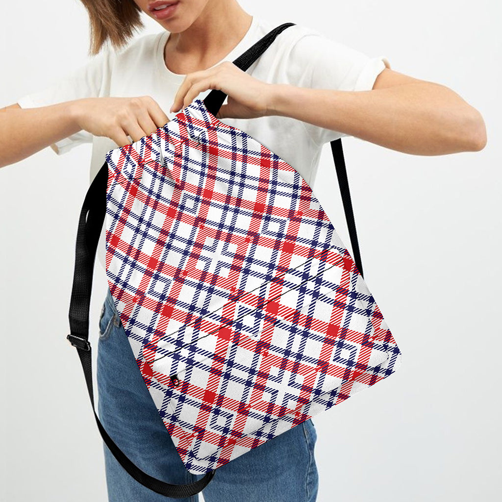 American Plaid Pattern Print Drawstring Backpack