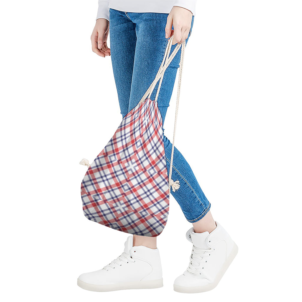 American Plaid Pattern Print Drawstring Bag