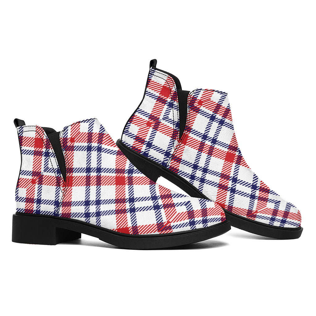 American Plaid Pattern Print Flat Ankle Boots