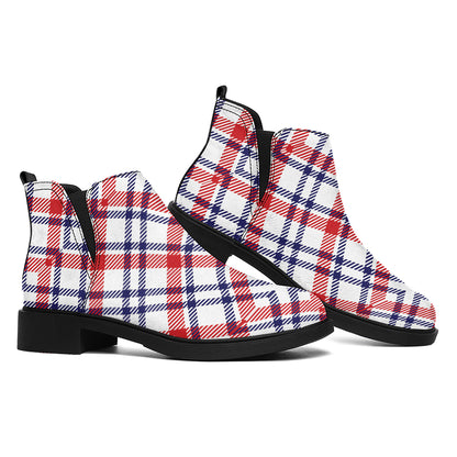 American Plaid Pattern Print Flat Ankle Boots