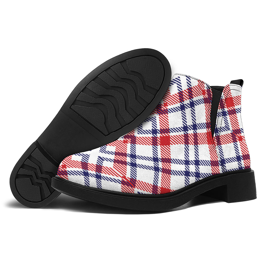 American Plaid Pattern Print Flat Ankle Boots