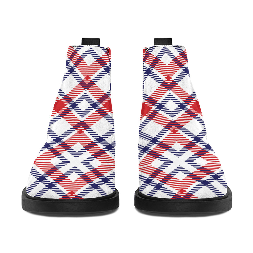 American Plaid Pattern Print Flat Ankle Boots