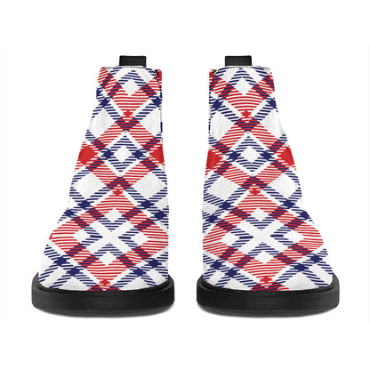 American Plaid Pattern Print Flat Ankle Boots