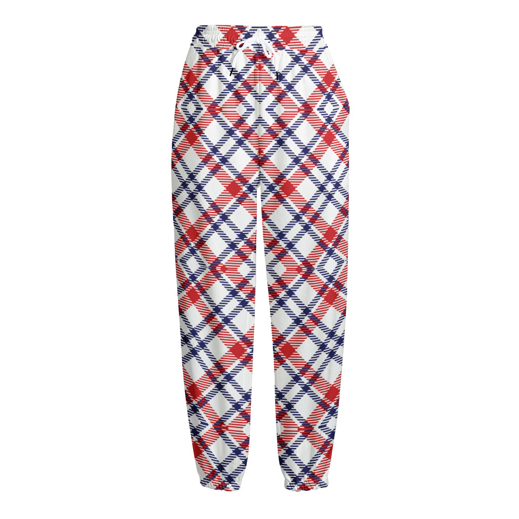 American Plaid Pattern Print Fleece Lined Knit Pants