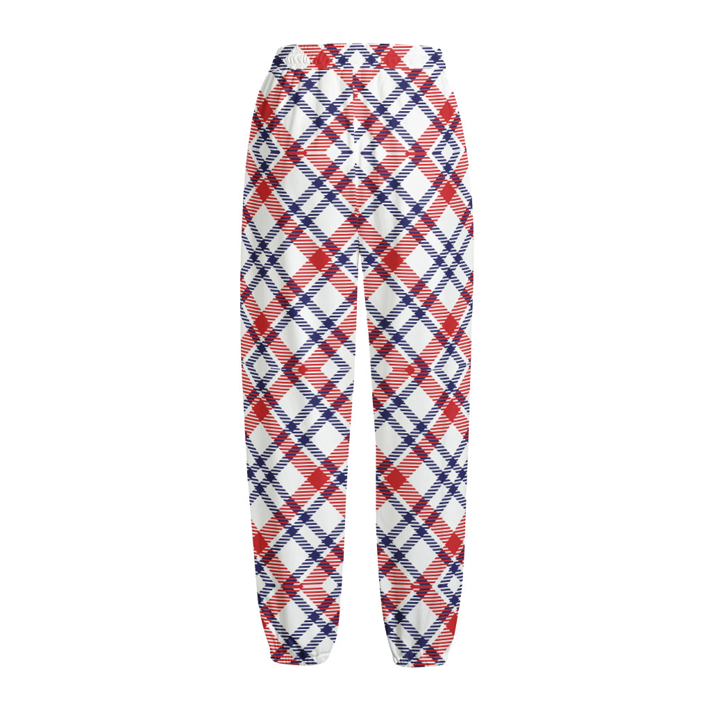 American Plaid Pattern Print Fleece Lined Knit Pants