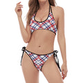 American Plaid Pattern Print Halter Scoop Tie Side Bikini