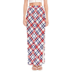 American Plaid Pattern Print High Slit Maxi Skirt