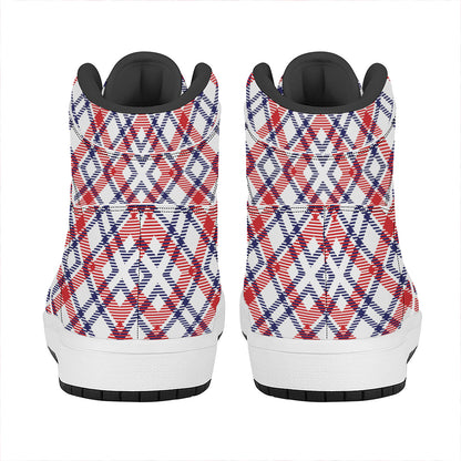 American Plaid Pattern Print High Top Leather Sneakers