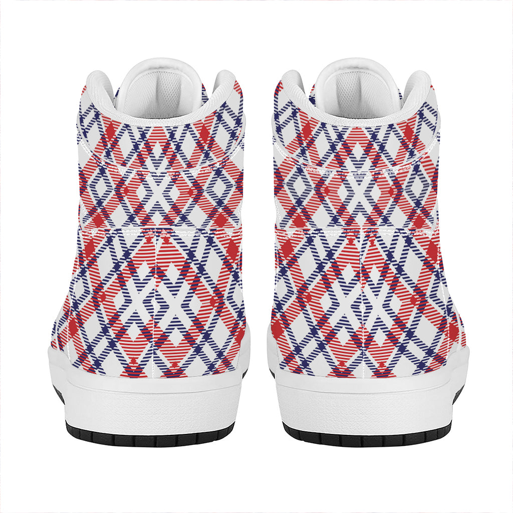 American Plaid Pattern Print High Top Leather Sneakers