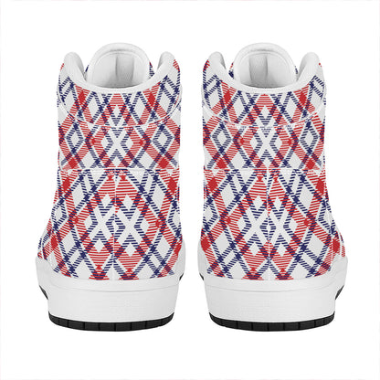 American Plaid Pattern Print High Top Leather Sneakers