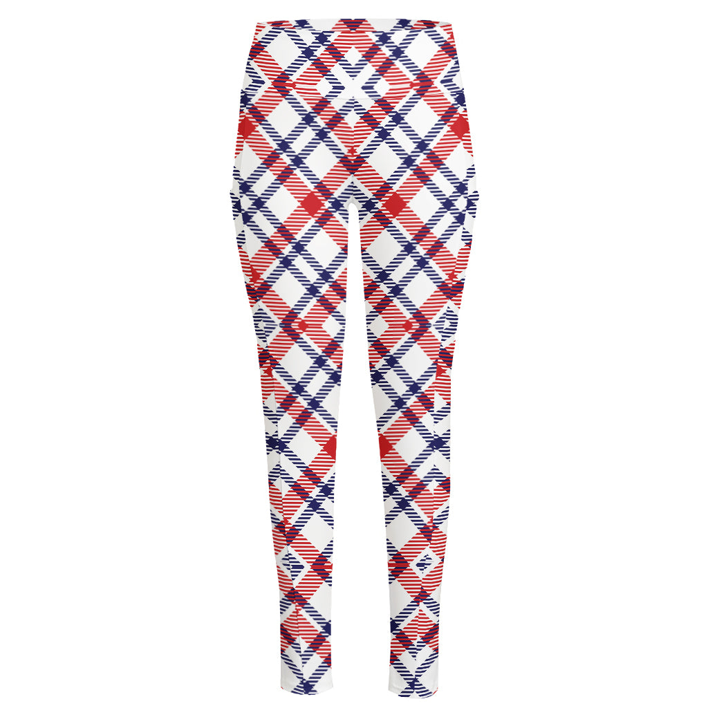 American Plaid Pattern Print High-Waisted Pocket Leggings
