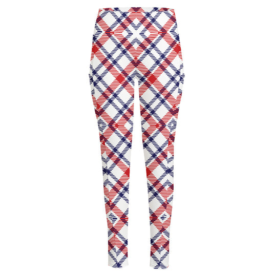 American Plaid Pattern Print High-Waisted Pocket Leggings