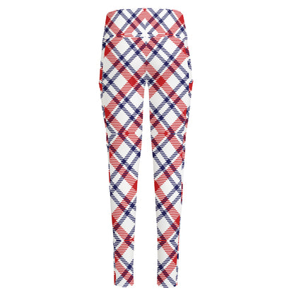 American Plaid Pattern Print High-Waisted Pocket Leggings