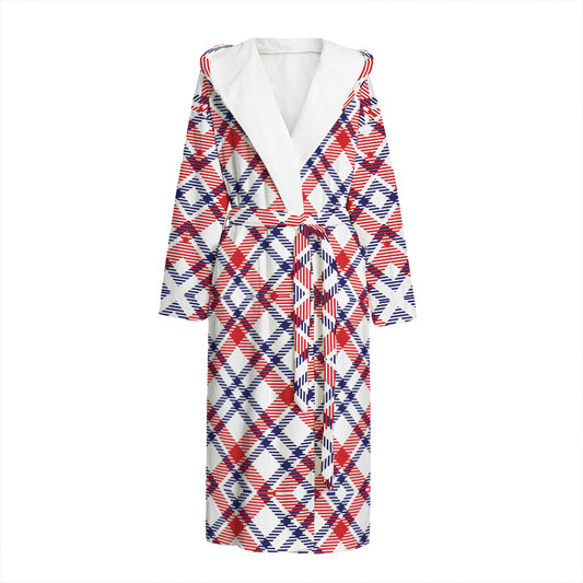 American Plaid Pattern Print Hooded Bathrobe
