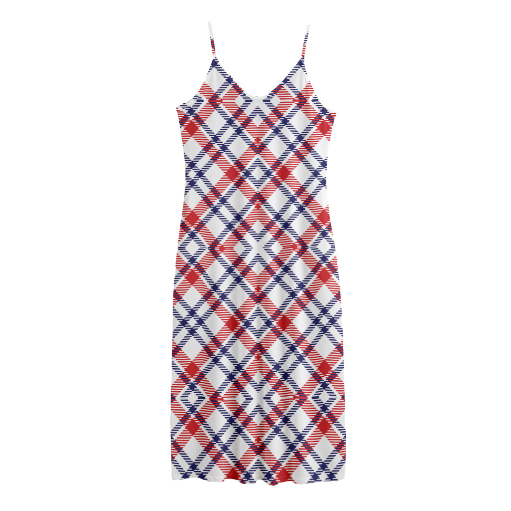 American Plaid Pattern Print Jersey Midi Cami Dress