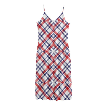 American Plaid Pattern Print Jersey Midi Cami Dress