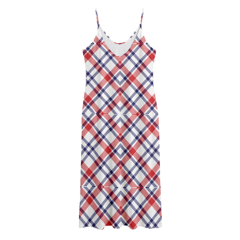 American Plaid Pattern Print Jersey Midi Cami Dress