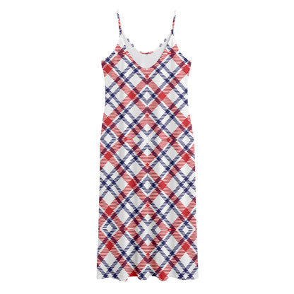 American Plaid Pattern Print Jersey Midi Cami Dress