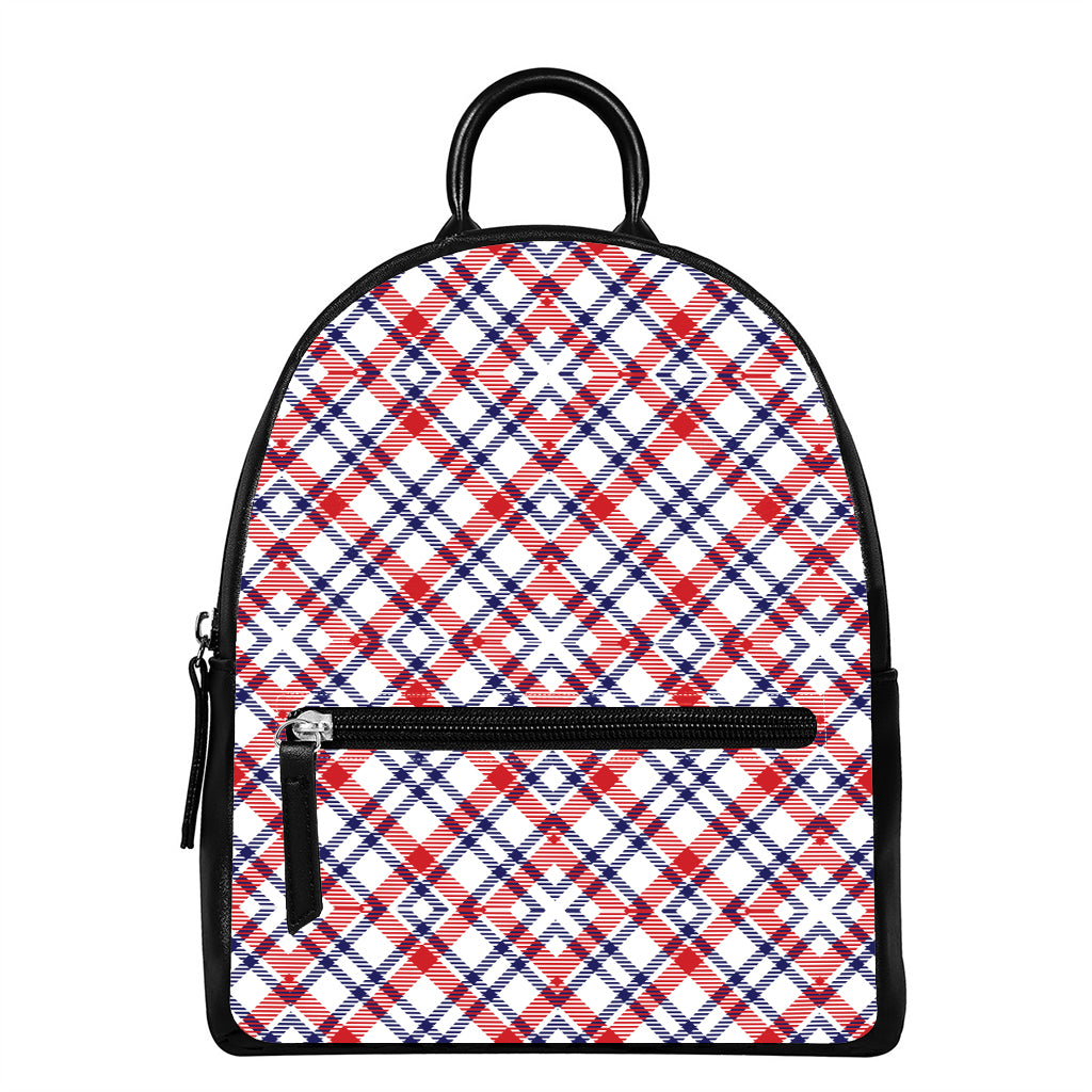 American Plaid Pattern Print Leather Backpack