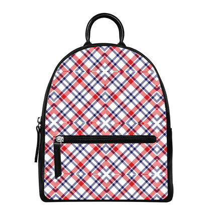 American Plaid Pattern Print Leather Backpack