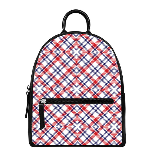 American Plaid Pattern Print Leather Backpack