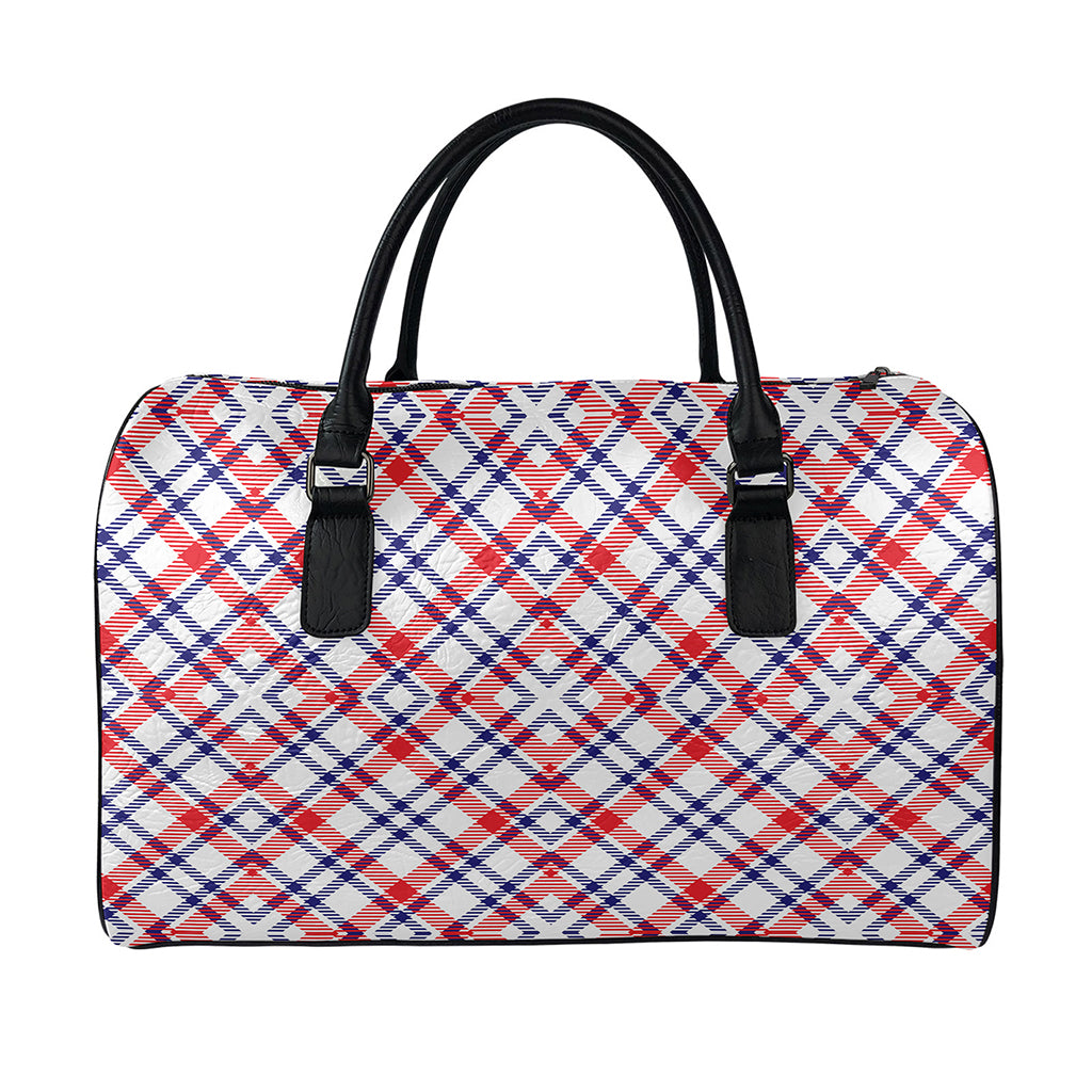 American Plaid Pattern Print Leather Duffle Bag