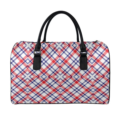 American Plaid Pattern Print Leather Duffle Bag