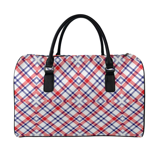 American Plaid Pattern Print Leather Duffle Bag