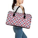 American Plaid Pattern Print Leather Duffle Bag