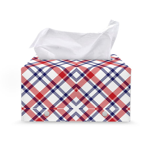 American Plaid Pattern Print Leather Tissue Box Cover