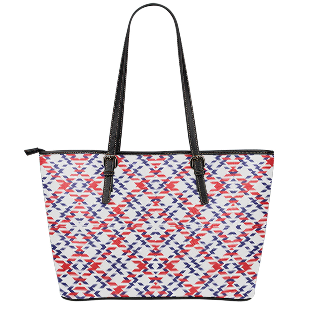 American Plaid Pattern Print Leather Tote Bag