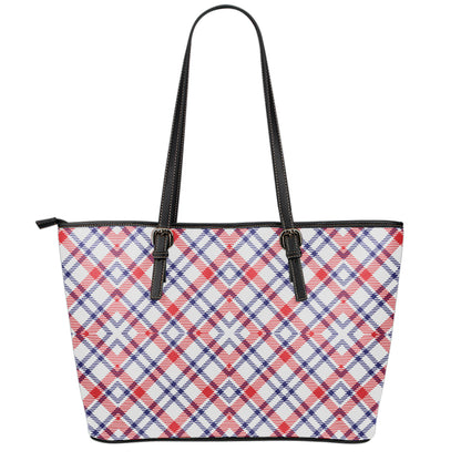 American Plaid Pattern Print Leather Tote Bag