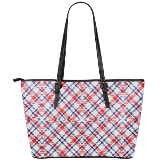 American Plaid Pattern Print Leather Tote Bag