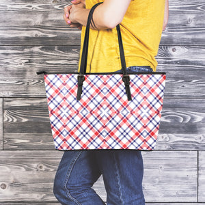 American Plaid Pattern Print Leather Tote Bag