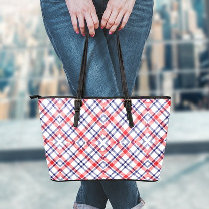 American Plaid Pattern Print Leather Tote Bag