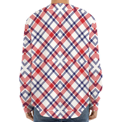 American Plaid Pattern Print Long Sleeve Baseball Jersey