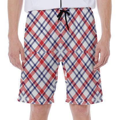 American Plaid Pattern Print Men's Beach Shorts