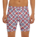 American Plaid Pattern Print Men's Long Boxer Briefs