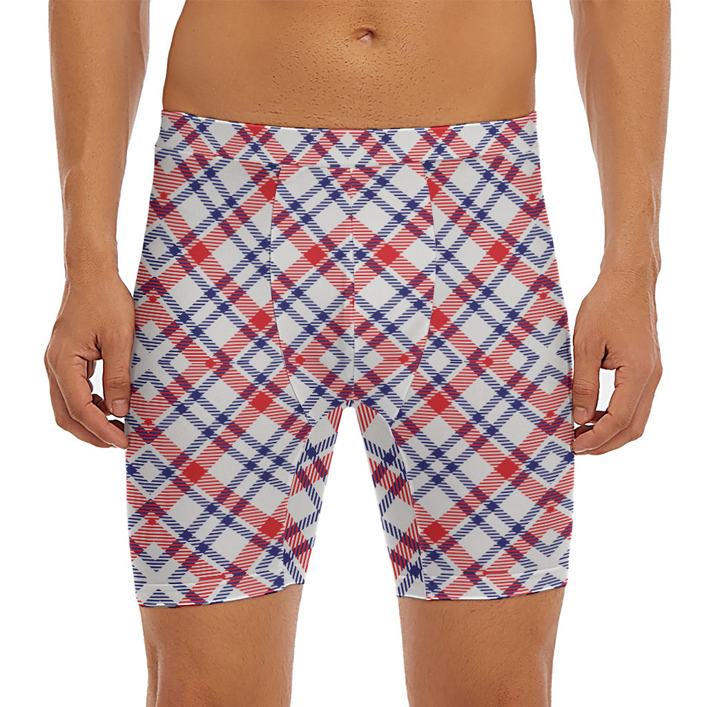 American Plaid Pattern Print Men's Long Boxer Briefs