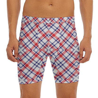 American Plaid Pattern Print Men's Long Boxer Briefs