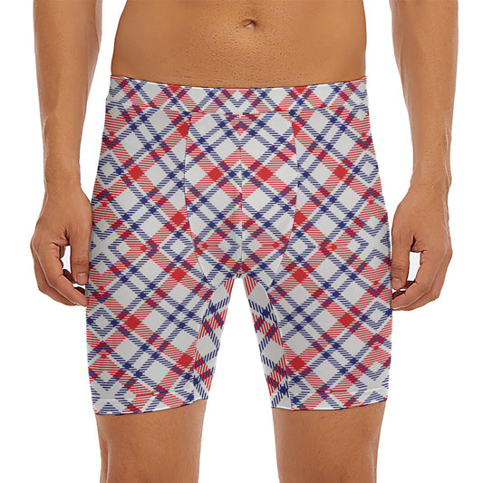 American Plaid Pattern Print Men's Long Boxer Briefs