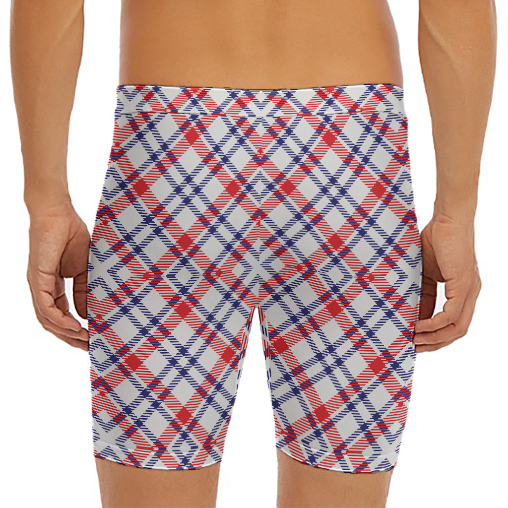 American Plaid Pattern Print Men's Long Boxer Briefs